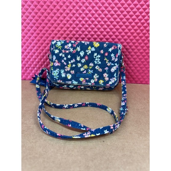 Vera Bradley Handbags - Vera Bradley Quilted Floral RFID Crossbody Wallet Bag Navy Blue